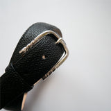 SPIRAL BUCKLE TWILL PATTERN EMBOSSED LEATHER BELT / SILVER BUCKLE