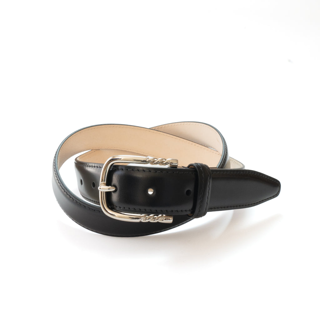 SPIRAL BUCKLE CORRECTED GRAIN LEATHER BELT