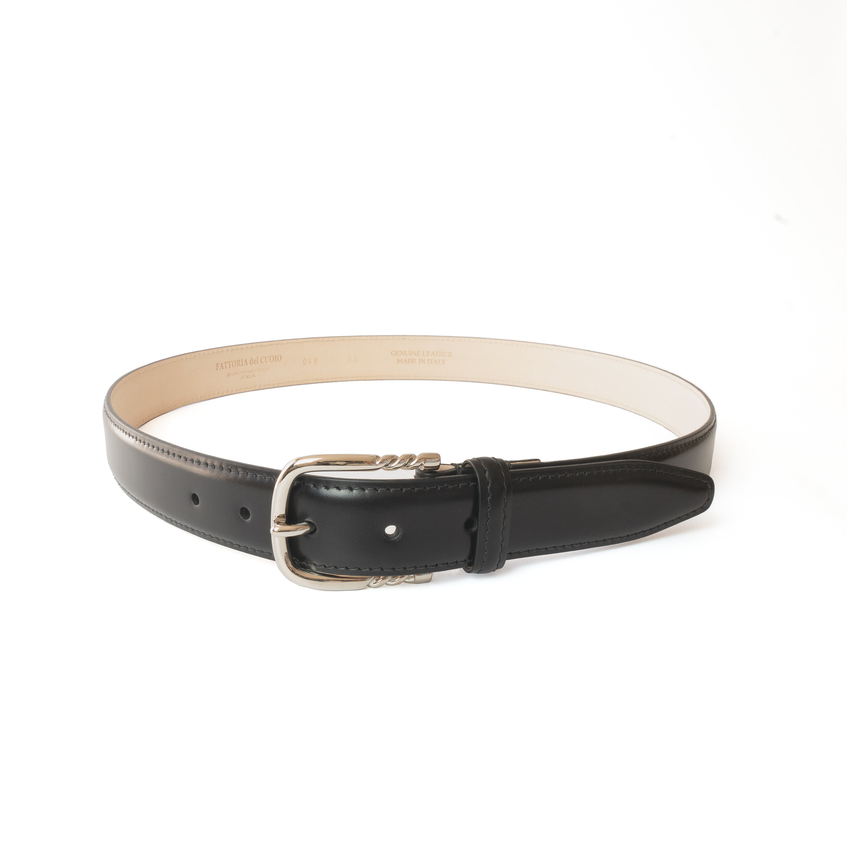 SPIRAL BUCKLE CORRECTED GRAIN LEATHER BELT