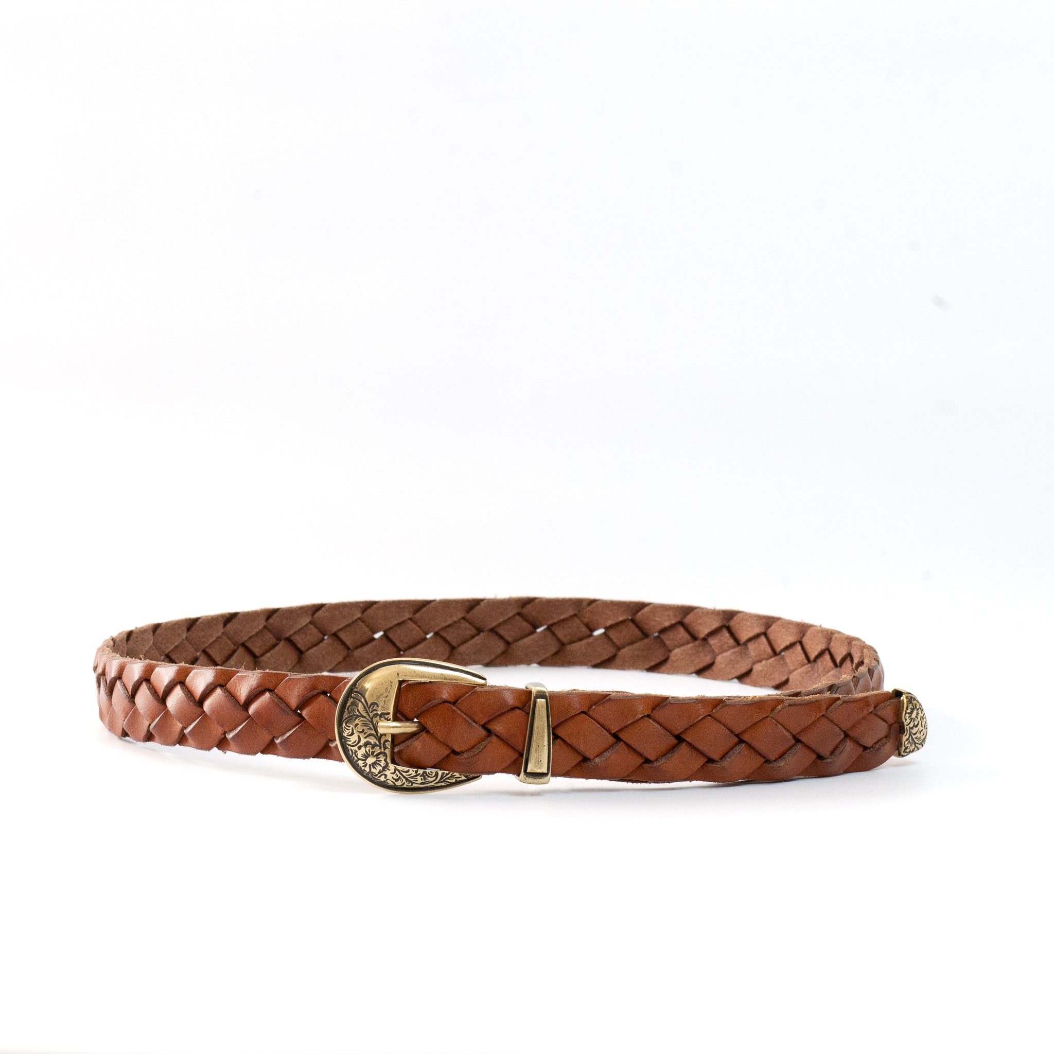 leather western mesh belt /  GOLD BUCKLE