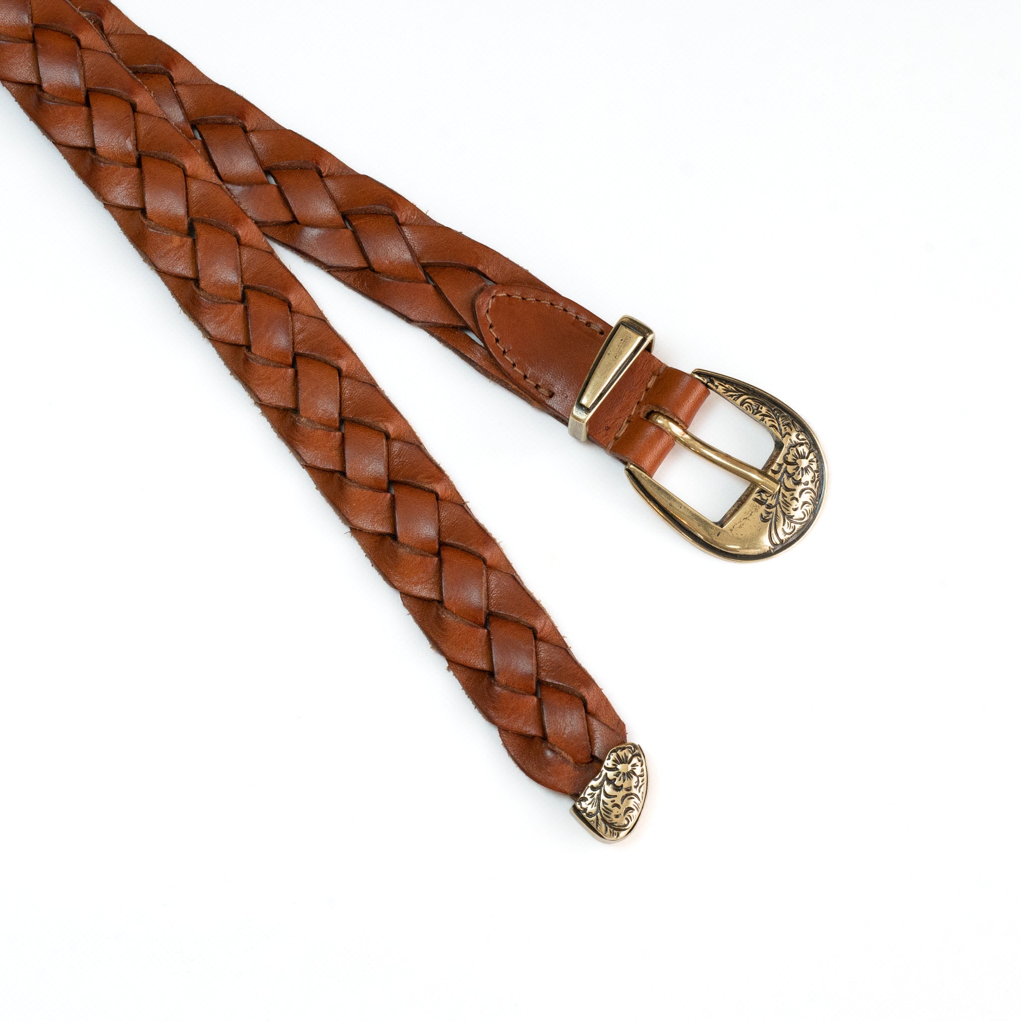 leather western mesh belt /  GOLD BUCKLE