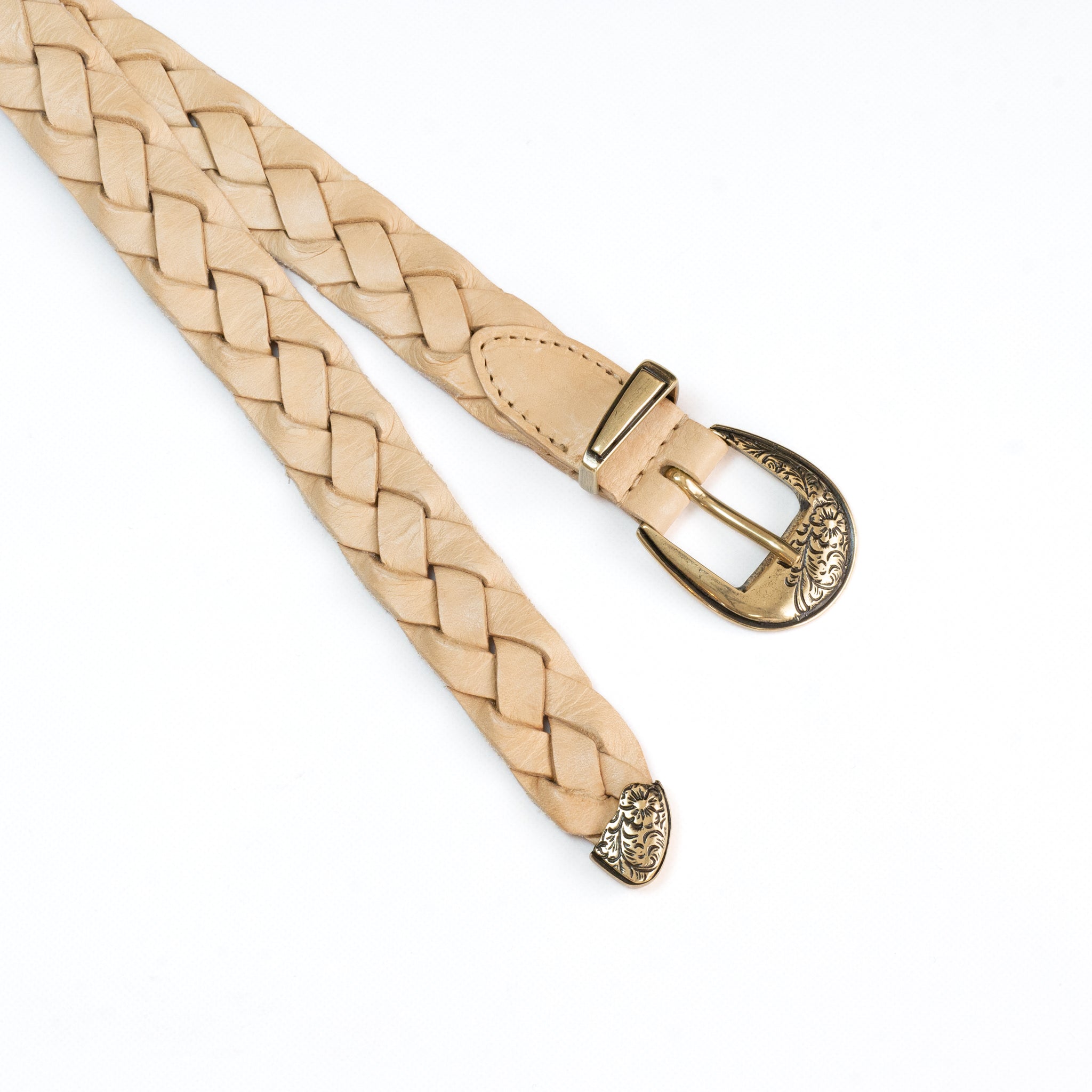 leather western mesh belt /  GOLD BUCKLE