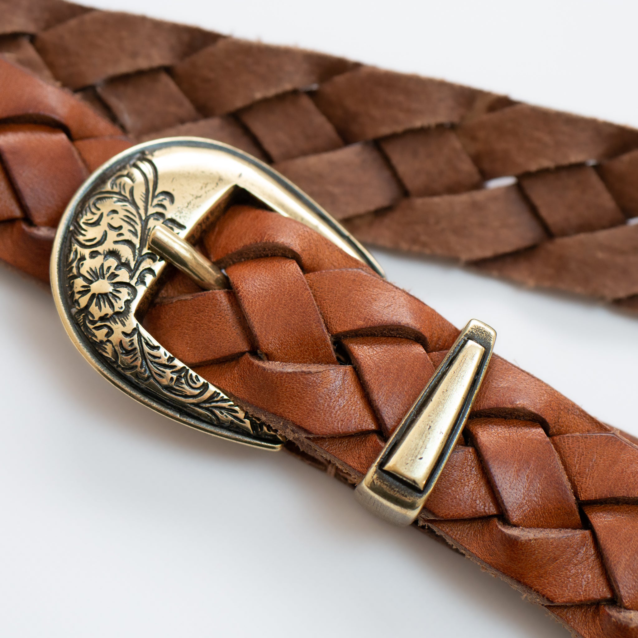 leather western mesh belt /  GOLD BUCKLE