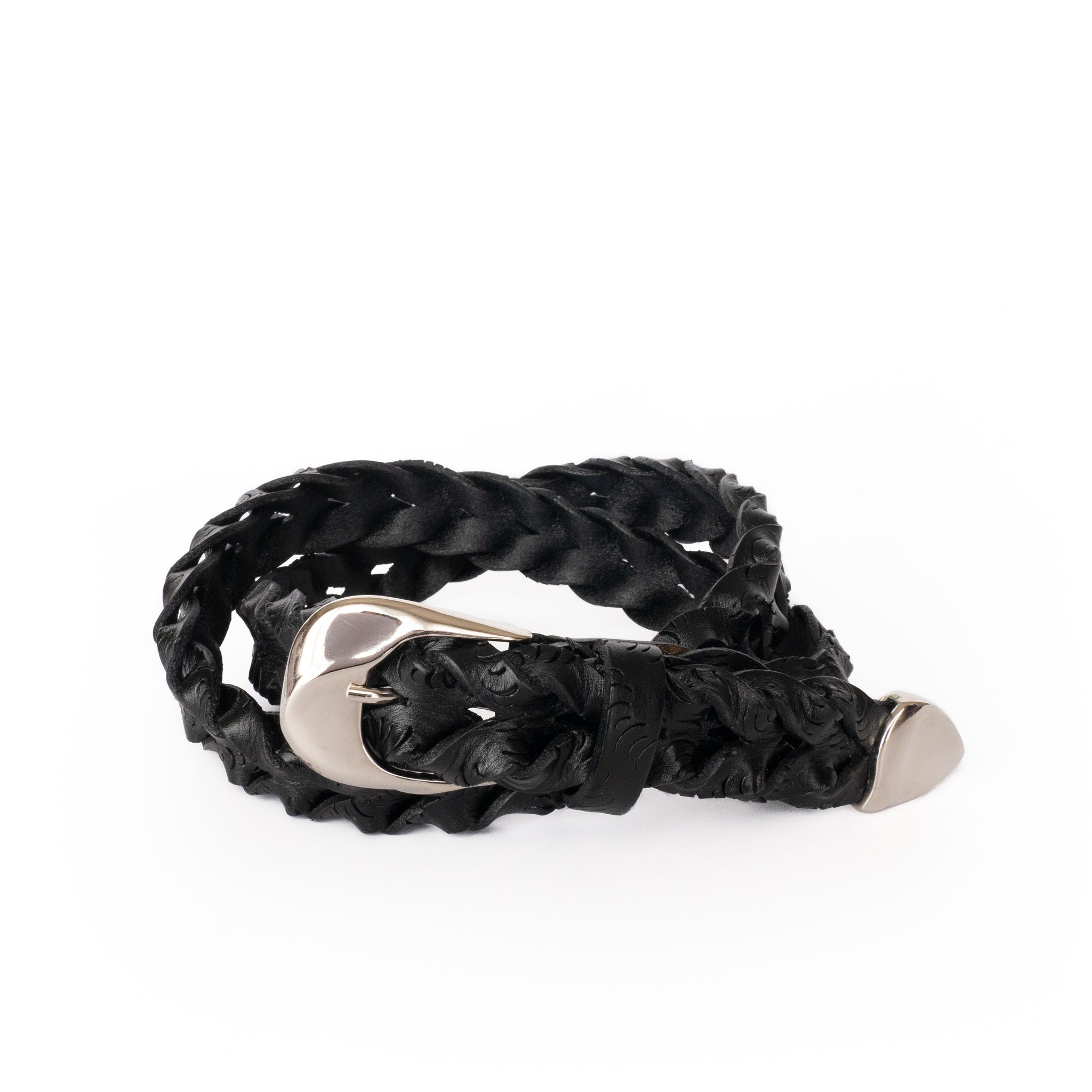 HAND-BRAIDED / puntale cutting mesh BELT /  SILVER BUCKLE