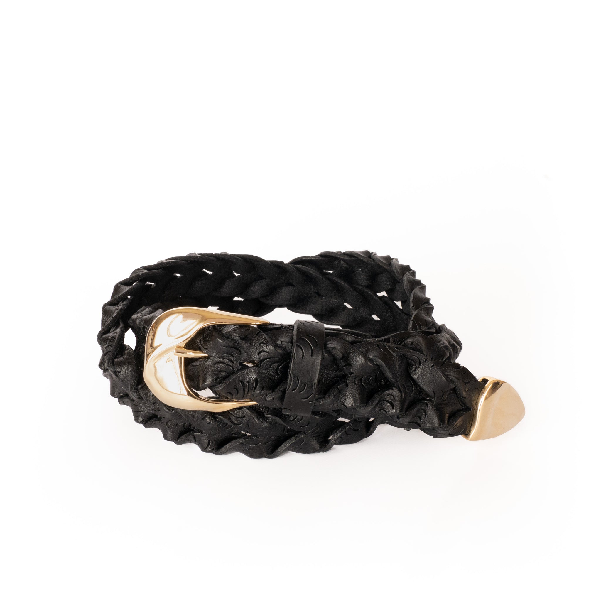 HAND-BRAIDED / puntale cutting mesh BELT / GOLD BUCKLE