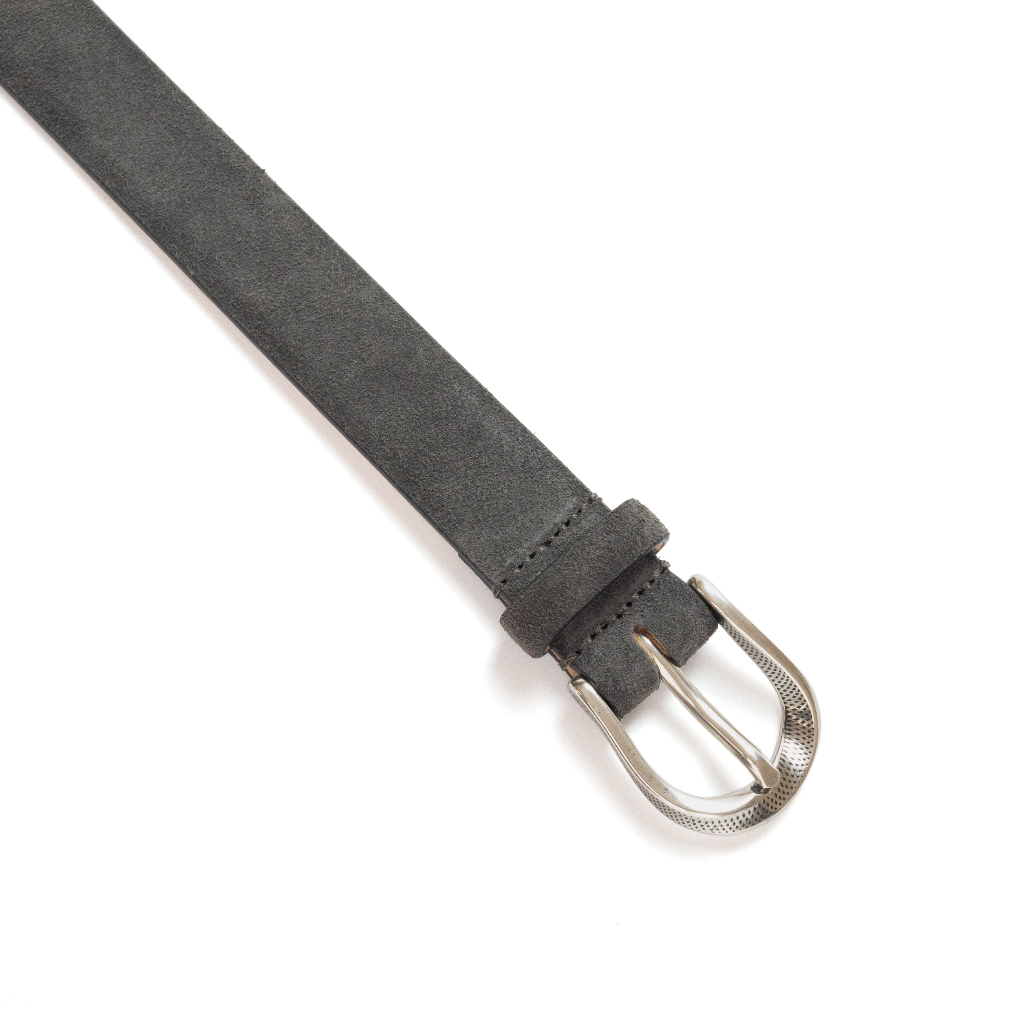 TWIST BUCKLE SUEDE BELT / SILVER BUCKLE