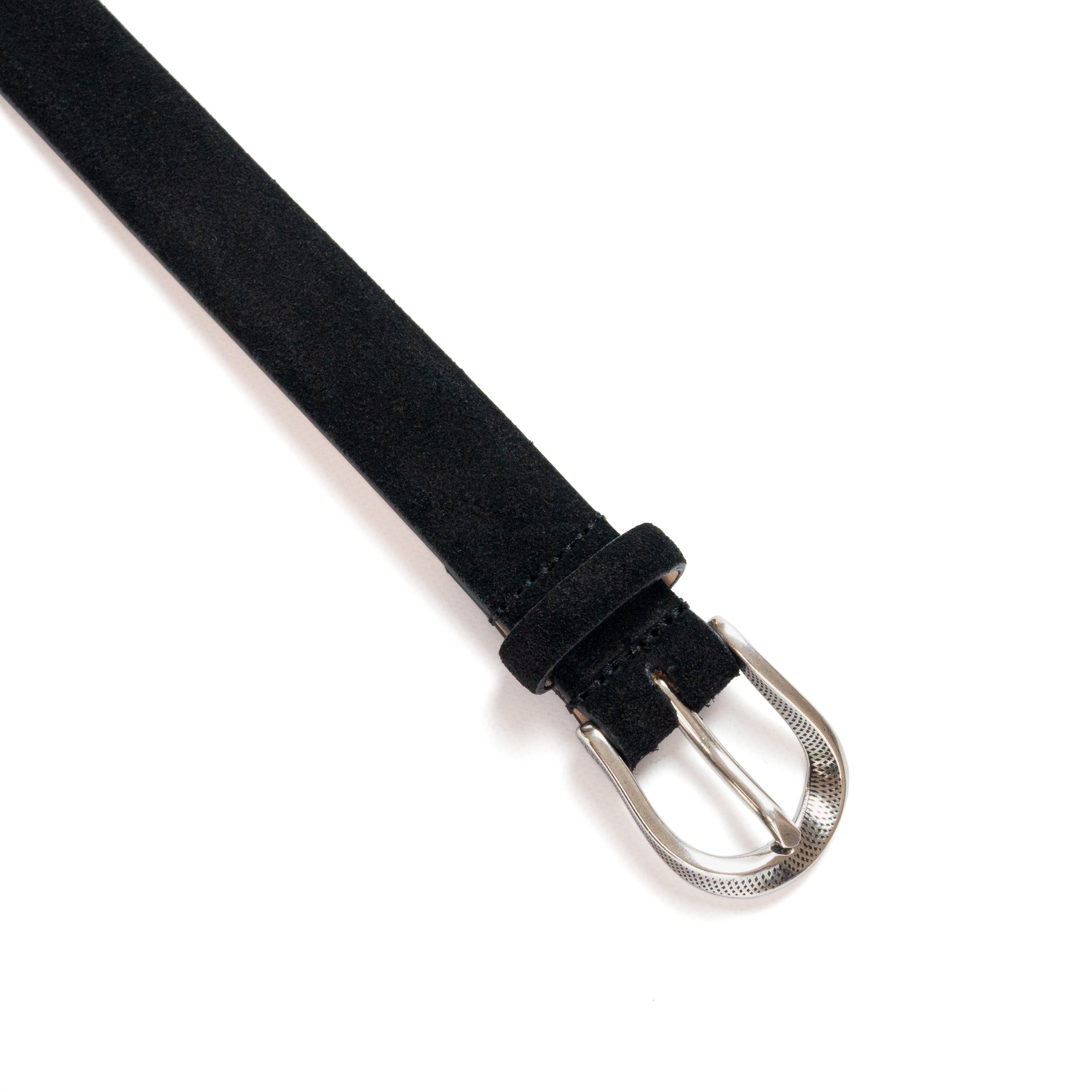 TWIST BUCKLE SUEDE BELT / SILVER BUCKLE