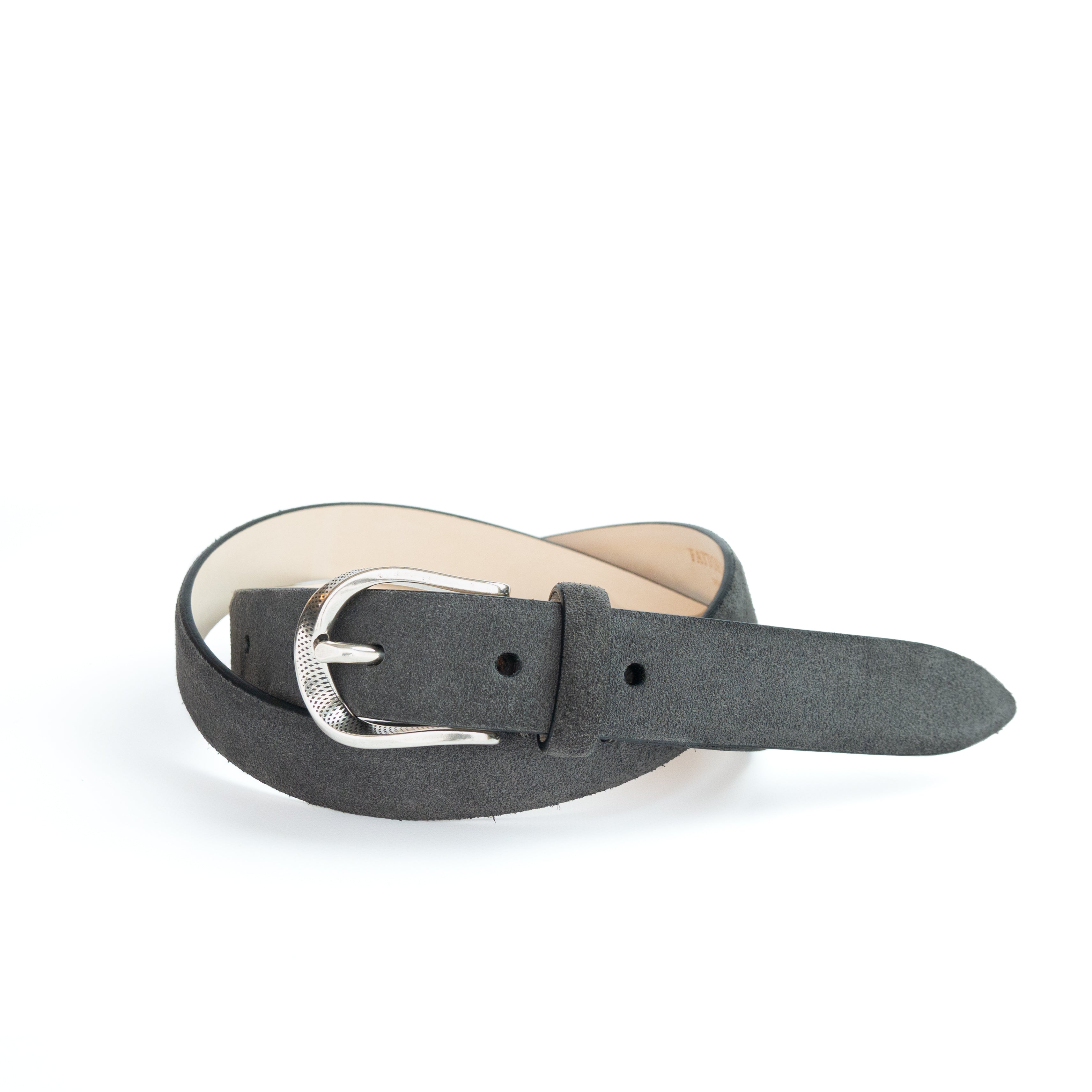 TWIST BUCKLE SUEDE BELT / SILVER BUCKLE