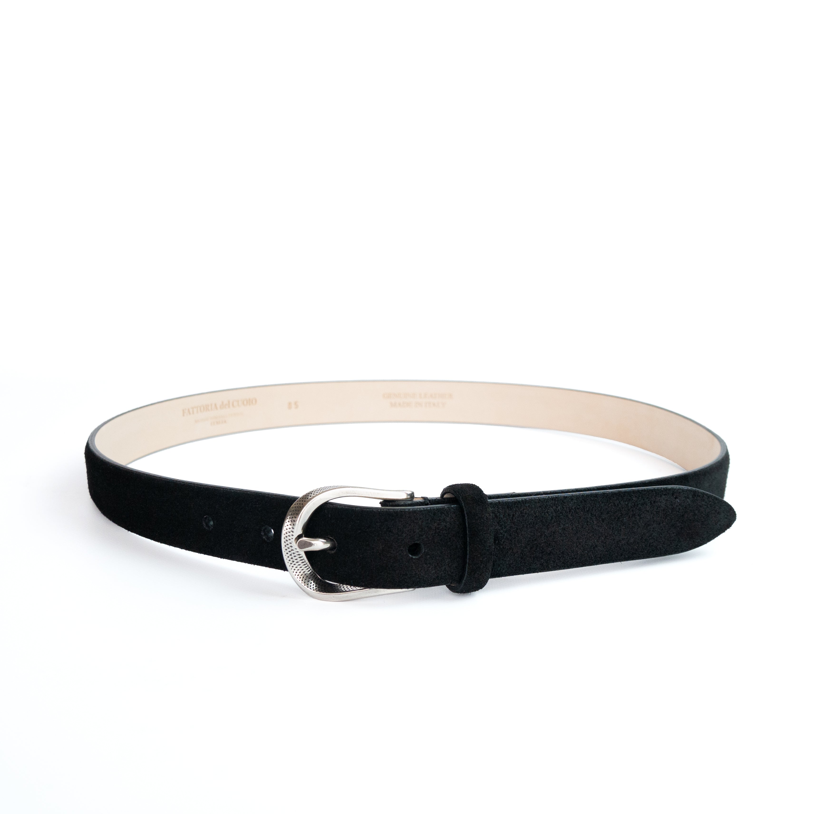 TWIST BUCKLE SUEDE BELT / SILVER BUCKLE