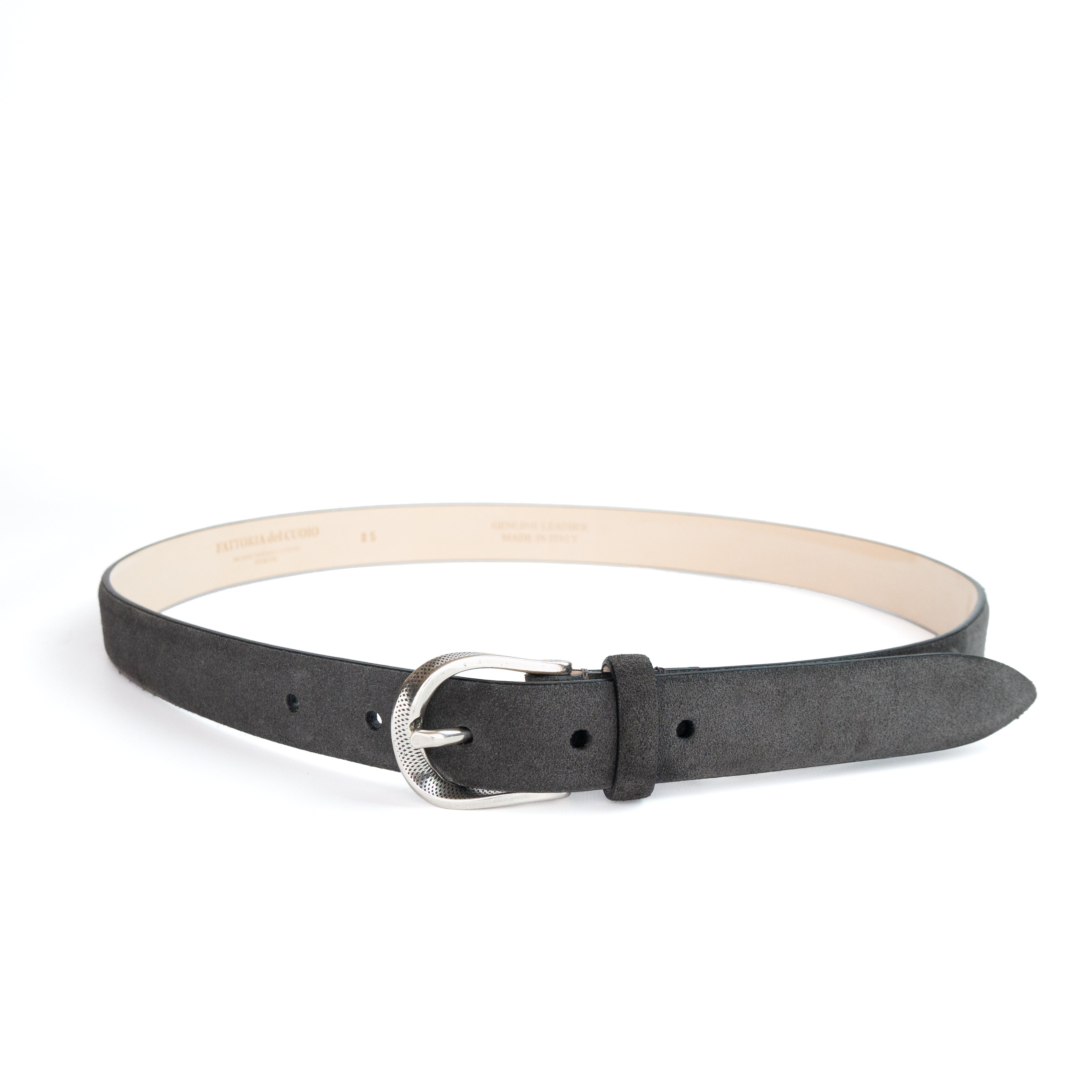 TWIST BUCKLE SUEDE BELT / SILVER BUCKLE