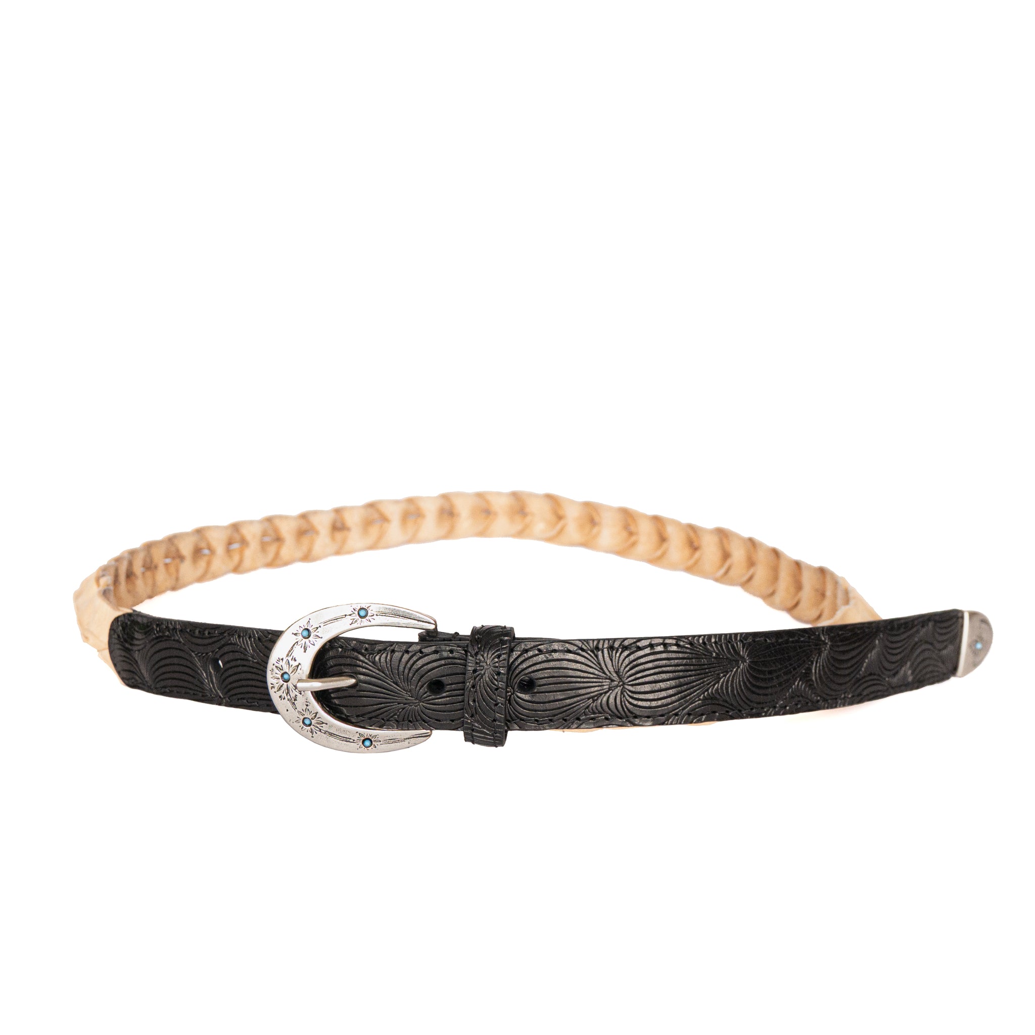 WESTERN COMBINATION MESH BELT / FRONT EMBOSSED LEATHER