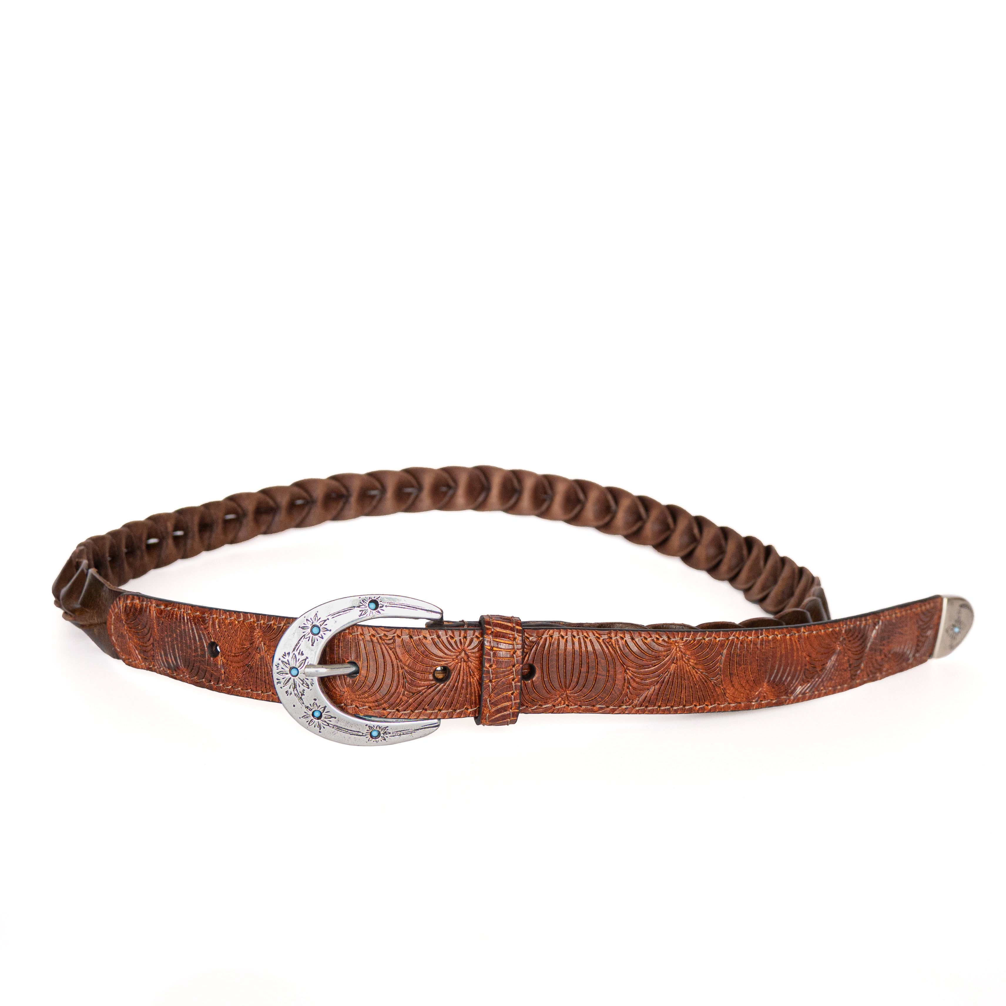 WESTERN COMBINATION MESH BELT / FRONT EMBOSSED LEATHER