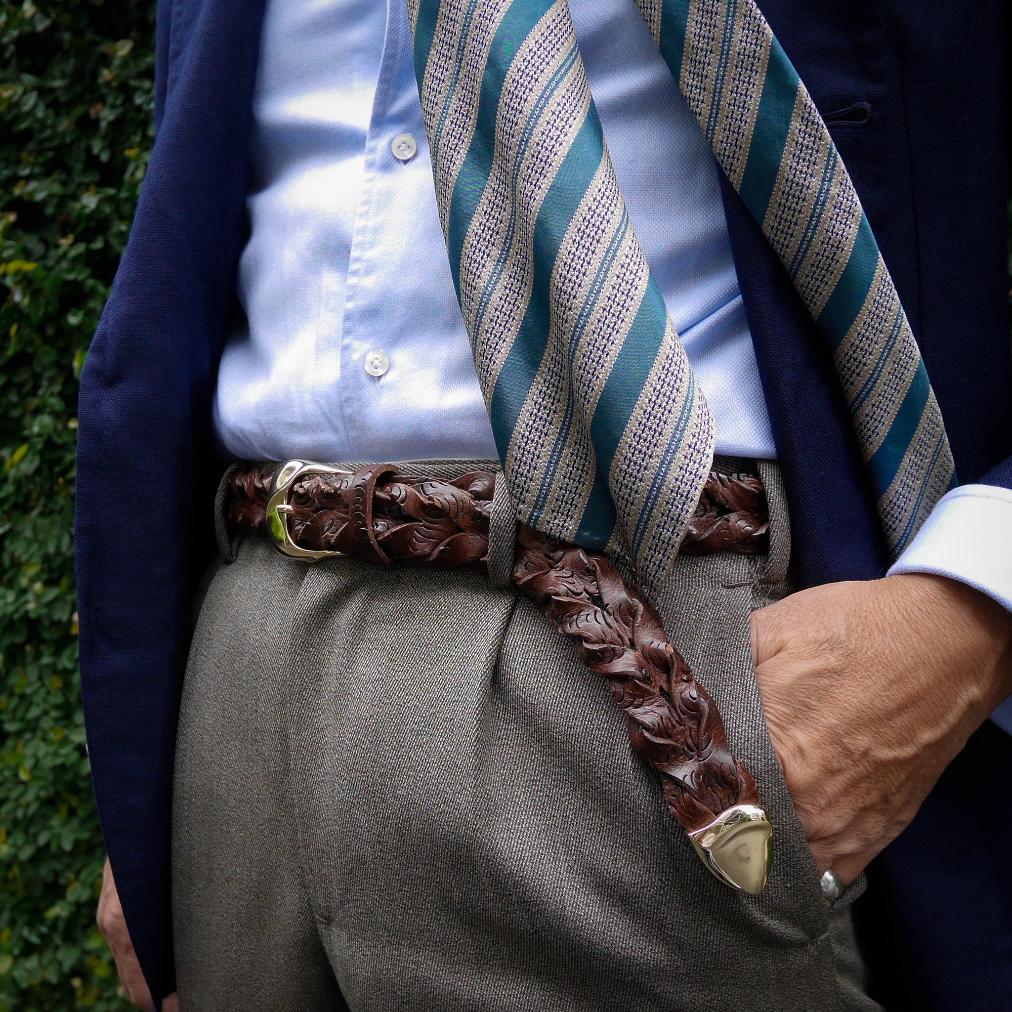 HAND-BRAIDED / puntale cutting mesh BELT / GOLD BUCKLE